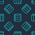 Green line Server, Data, Web Hosting icon isolated seamless pattern on blue background. Vector Royalty Free Stock Photo