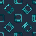 Green line Server, Data, Web Hosting icon isolated seamless pattern on blue background. Vector Royalty Free Stock Photo