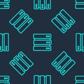 Green line Server, Data, Web Hosting icon isolated seamless pattern on blue background. Vector Royalty Free Stock Photo