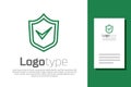 Green line Shield with check mark icon isolated on white background. Security, safety, protection, privacy concept. Tick Royalty Free Stock Photo