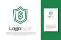 Green line Shield with dollar symbol icon isolated on white background. Security shield protection. Money security Royalty Free Stock Photo