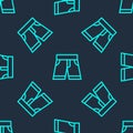 Green line Short or pants icon isolated seamless pattern on blue background. Vector