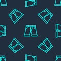 Green line Short or pants icon isolated seamless pattern on blue background. Vector