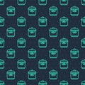Green line Slow cooker icon isolated seamless pattern on blue background. Electric pan. Vector Royalty Free Stock Photo
