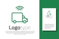 Green line Smart delivery cargo truck vehicle with wireless connection icon isolated on white background. Logo design Royalty Free Stock Photo