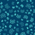 Green line Socks icon isolated seamless pattern on blue background. Vector Royalty Free Stock Photo