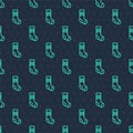 Green line Socks icon isolated seamless pattern on blue background. Vector Royalty Free Stock Photo