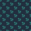 Green line Sparkle stars with magical glitter particles icon isolated seamless pattern on blue background. Magic Royalty Free Stock Photo