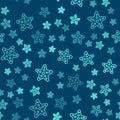 Green line Starfish icon isolated seamless pattern on blue background. Vector Royalty Free Stock Photo