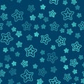 Green line Starfish icon isolated seamless pattern on blue background. Vector Royalty Free Stock Photo