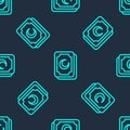 Green line Tarot cards icon isolated seamless pattern on blue background. Magic occult set of tarot cards. Vector Royalty Free Stock Photo