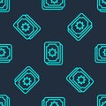 Green line Tarot cards icon isolated seamless pattern on blue background. Magic occult set of tarot cards. Vector Royalty Free Stock Photo