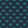 Green line Taxi car roof icon isolated seamless pattern on blue background. Vector