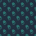 Green line Toothache icon isolated seamless pattern on blue background. Vector