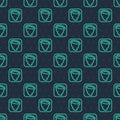 Green line Tornado icon isolated seamless pattern on blue background. Cyclone, whirlwind, storm funnel, hurricane wind Royalty Free Stock Photo