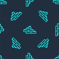 Green line Toy building block bricks for children icon isolated seamless pattern on blue background. Vector Royalty Free Stock Photo