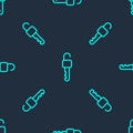 Green line Unlocked key icon isolated seamless pattern on blue background. Vector Illustration