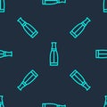 Green line Vape liquid bottle for electronic cigarettes icon isolated seamless pattern on blue background. Vector Royalty Free Stock Photo