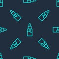 Green line Vape liquid bottle for electronic cigarettes icon isolated seamless pattern on blue background. Vector Royalty Free Stock Photo