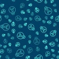 Green line Water drop forbidden icon isolated seamless pattern on blue background. No water sign. Vector Royalty Free Stock Photo