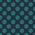 Green line Water drop forbidden icon isolated seamless pattern on blue background. No water sign. Vector Royalty Free Stock Photo