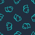 Green line Water drop icon isolated seamless pattern on blue background. Vector Illustration Royalty Free Stock Photo