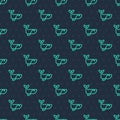 Green line Whale icon isolated seamless pattern on blue background. Vector Royalty Free Stock Photo