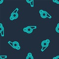 Green line Whistle icon isolated seamless pattern on blue background. Referee symbol. Fitness and sport sign. Vector Royalty Free Stock Photo