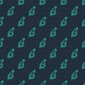 Green line Whistle icon isolated seamless pattern on blue background. Referee symbol. Fitness and sport sign. Vector Royalty Free Stock Photo