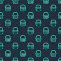 Green line Wicker basket icon isolated seamless pattern on blue background. Vector