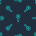 Green line Wrong key icon isolated seamless pattern on blue background. Vector