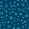 Green line Yoyo toy icon isolated seamless pattern on blue background. Vector