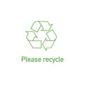 Green Linear Recycle Icon With Text Please Recycle. Stock Vector Illustration Isolated On White Background