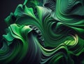 Green lines liquid wave in motion background. Abstract paint fluid closeup backdrop for banner. Generative AI Royalty Free Stock Photo
