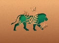 Green lion animal eco paper cut leaf concept