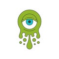 Green liquid alien melting germ microbus with eye pop art groovy style t shirt print vector cartoon