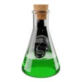 A green liquid in a conical flask with a black substance floating on top Royalty Free Stock Photo