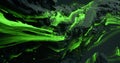 Green Liquid Wavy Smoke Dust Splashing on Black Abstract Backdrop