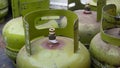 The green liquified petroleum gas cylinder