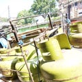 The green liquified petroleum gas cylinder in a waggon