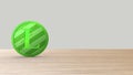 Green litecoin gold coin Isolated on wood wooden table. 3d render isolated illustration, cryptocurrency, crypto, business,