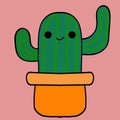 Green little cactus in clay pot