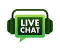 Green Live Chat Icon Vector Illustration featuring headphones symbol for real-time customer support and online