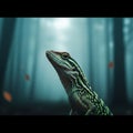 Green Lizard Looking Upward in Forest Light nature Royalty Free Stock Photo