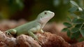 A green lizard is sitting on a rock Royalty Free Stock Photo