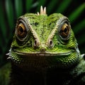 Green lizard skink closeup face view showing the details