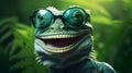 green lizard wildlife portrait iguana animal scale close-up glasses reptile. Generative AI. Royalty Free Stock Photo