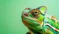Green lizard with a yellow stripe on its back. Royalty Free Stock Photo