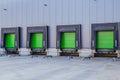 Green loading ramp doors at distribution center Royalty Free Stock Photo