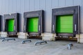 Green loading ramp doors at distribution center Royalty Free Stock Photo